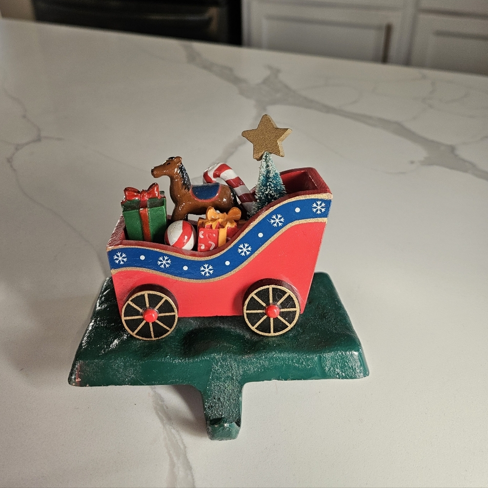 Santa Sleigh With Toys Presents Cast Iron Stocking Hanger By Midwest
